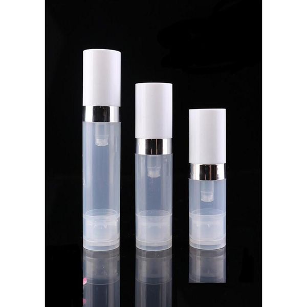 Bouteilles d'emballage en gros vide 5 ml 10 ml bouteille de lotion de pompe à vide transparente sans air avec anneau en argent ER emballage cosmétique Dh87761896163 Dhly1