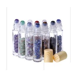 Bouteilles d'emballage en gros diffuseur d'huile essentielle 10 ml rouleau de verre transparent par avec boule à rouleaux en pierre de quartz de cristal naturel écrasé Dhudv