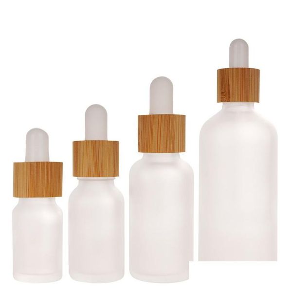 Bouteilles d'emballage en gros en verre givré gouttes d'huile essentielle gouttes de maquillage rechargeable échantillon de rangement de rangement cosmétique avec bambou c dhhul