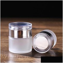 Bouteilles d'emballage en gros pot en verre givré crème crème rond des pots cosmétiques bouteille de visage à la main 20g-30g-50g avec or acrylique or / sier / blanc pp dhui4