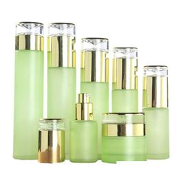 Verpakkingsflessen Groothandel Groene cosmetische glazen lotionflesverpakking met plastic dop Lege spray 20 ml, 30 ml, 40 ml, 60 ml, 80 ml, 100 ml 1 Otwhk