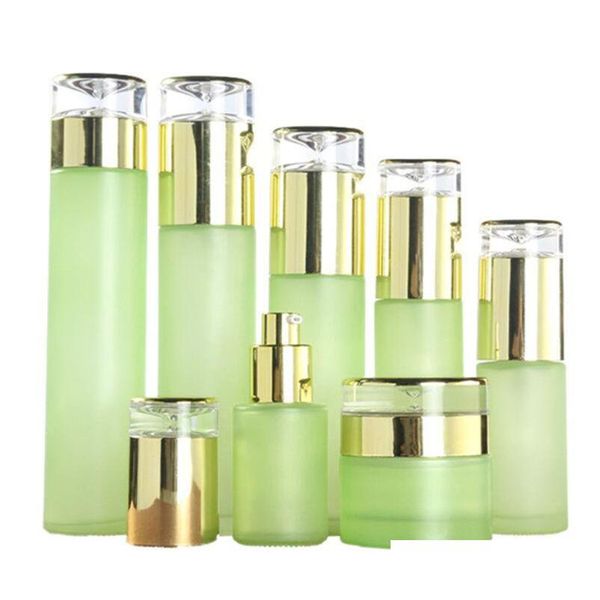 Bouteilles d'emballage Emballage de bouteille de lotion en verre cosmétique vert en gros avec bouchon en plastique Spray vide 20 ml 30 ml 40 ml 60 ml 80 ml 100 ml 1 Ote9S