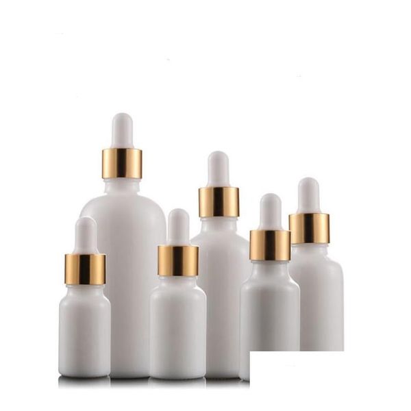 Botellas de embalaje Venta al por mayor Más nuevo 10 ml 15 ml 20 ml 30 ml 50 ml 100 ml Gotero de vidrio Envases cosméticos de aceite esencial de porcelana blanca con G DHW8H