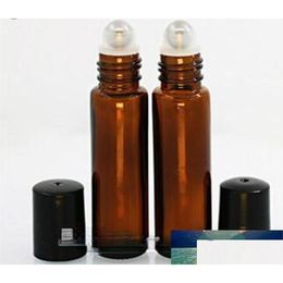 Bouteilles d'emballage en gros en gros - 10 ml 1/3 oz en verre ambre d'épaisseur Rouleau sur la bouteille d'huile essentielle aromathérapie vide par ajout de rouleau en métal DHTTM