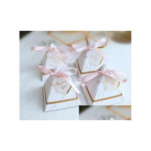 Boîtes D'emballage 50 Pcs / Lot Triangle Conception Cadeaux De Fête De Mariage Bonbons Chocolat Boîte Favor Titulaires En Gros Drop Delivery Bureau École Dhpvn