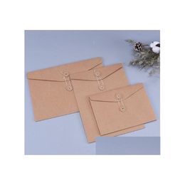 Verpakkingsdozen Bruin Kraft Paper A5/A4 Documenthouder Bestand Storingszak Pocket Envelop Blank met String Lock Office Supply Pouch Dr Dhnmw