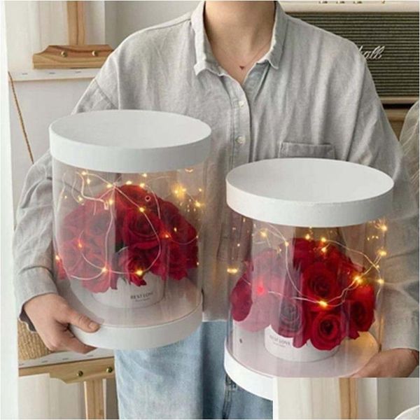 Boîtes d'emballage clair rond fleur anniversaire Transparent Pvc cadeau emballage boîte saint valentin mères fleuriste fournitures Drop Del Dhlsk