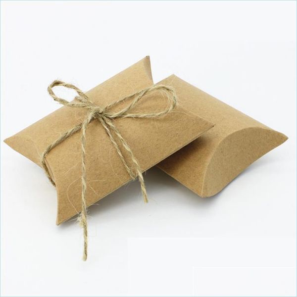 Boîtes d'emballage Mode Mignon Papier Kraft Oreiller Boîte-Cadeau Faveur De Fête De Mariage Boîtes De Bonbons Avec Sacs À Cordes 3 Couleurs Drop Delivery 2021 O Dhilo