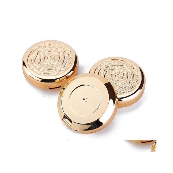 Cajas de embalaje Caja de sombra de ojos cosmética vacía de oro con bandeja de aluminio Espejo Maquillaje Polvo de soplo Contenedor compacto Caja de rubor Sn3170 Gota Dhxg9