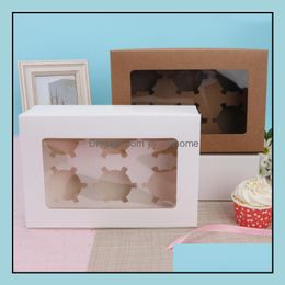 PACKING BOXES Kantoor School Business Industrial Windowed Cupcake White Brown Kraft Paper Box Gift Packa Dhzdi