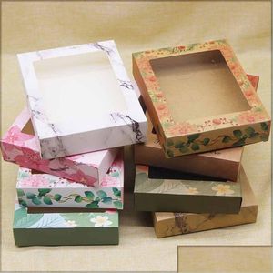 Verpakkingsdozen Pakketvak met raam Diy Handgemaakte Geschenken Marmering Bloempatroon Kraft Candy Boxes 186 N2 Drop Delivery 2022 Kantoor Dhnlj