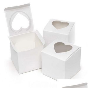 Boîtes D'emballage Pvc Fenêtre Cupcake Box 7 5X7 5Cm Blanc Brillant En Forme De Coeur Gâteau Cadeau Boîtes De Faveur Pour La Saint Valentin Mariage Drop Delive Dhdfl