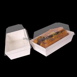 Verpakkingsdozen Rec White Paper Cake Packaging Box Sandwich Containers Voedselboxen met plastic heldere deksels Drop levering 2021 Kantoor Sch Dhicz
