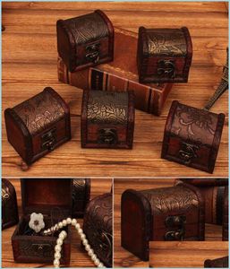 Boîtes d'emballage Petites boîtes à bibelots vintage Boîte de rangement de bijoux en bois Coffre au trésor Décor artisanal au hasard P Backpackboyzh5850796