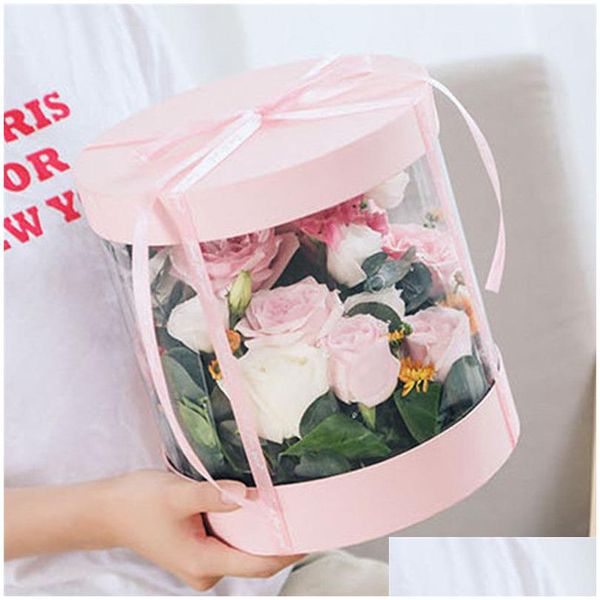 Boîtes d'emballage en gros fleuriste fleur paquet boîte clair PVC bricolage bouquet saint valentin mères cadeau livraison directe bureau école busine Dh9W0