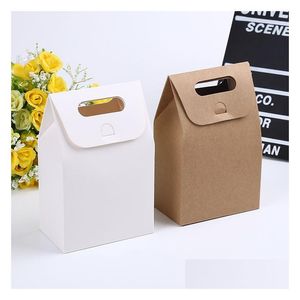 Boîtes d'emballage en gros Kraft Box Craft Sac avec poignée Savon Bonbons Boulangerie Cookie Biscuits Emballage Papier Drop Livraison Bureau Schoo Otoz0