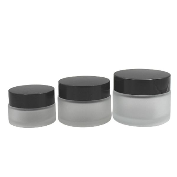 Emballage Vide Bouteille De Crème Pour Les Yeux En Verre Dépoli Transparent Couvercle À Vis En Plastique Noir Doublure De Disque En PP Emballage Cosmétique Crème De Soin De La Peau Conteneur De Pot 20g 30g 50g Pots Rechargeables