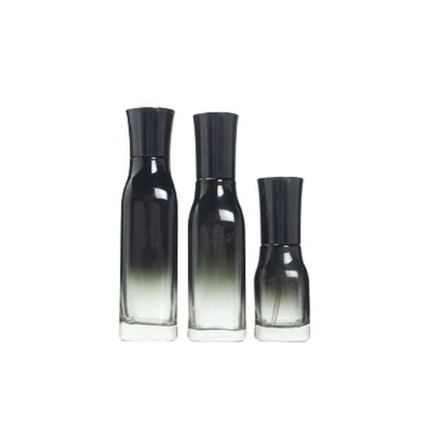 Embalaje de gradiente vacío Botella de vidrio negro Lotion Spary Press Bomba con enchufe portátil recargador de envasado cosmético recipiente 40 ml 100 ml 120 ml