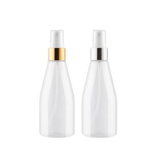 Pakken lege plastic fles Pet Conical Flask Shiny Gold Silver kraag Spary Press Pump met heldere deksel cosmetisch draagbare hervulbare verpakkingscontainer 200 ml