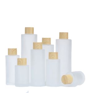 Pakken Lege plastic glas matte fles platte schouder vals houten schroef deksel met binnenstekker draagbare hervulbare container 20 ml 30 ml 40 ml 50 ml 60 ml 100 ml 100 ml 120 ml 120 ml