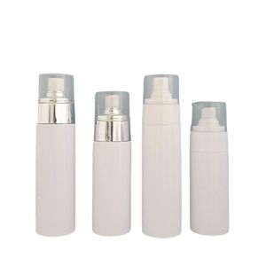 Pakken lege plastic witte fles 100 ml 120 ml 150 ml platte schouder Pet Spary Lotion Press Pump met heldere deksel navulbare containerverpakking cosmetica