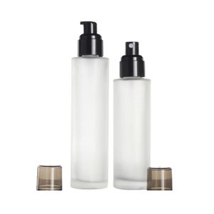 Emballage Bouteille en verre Forsted Pompe de lotion noire avec couvercle noir transparent Récipient d'emballage cosmétique rechargeable portable 20 ml 30 ml 40 ml 60 ml 80 ml 100 ml 120 ml