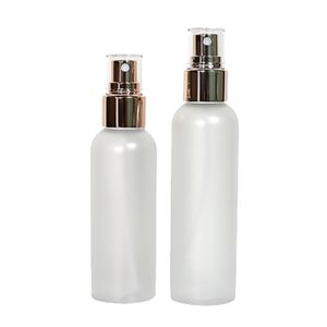 Verpakking Frosted Plastic Fles Ronde Schouder Pet Clear Cover Rose Gold Shiny Silver Spray Press Pump Hervulbare Draagbare Cosmetische Verpakking Container 120ml 150ml