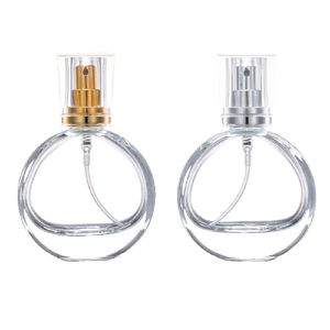 Emballage Verre Bouteille De Parfum Or Argent Spary Presse Pompe 25 ml Portable Plat Rond Flacons De Parfum Rechargeable Conteneur D'emballage Cosmétique