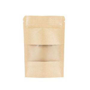 Embalaje Oficina Escuela Negocios Industrial300Pcs Lote Papel Kraft Ziplock Paquete Bolsa Woth Ventana transparente Fiesta Mini Artesanía Almacenamiento