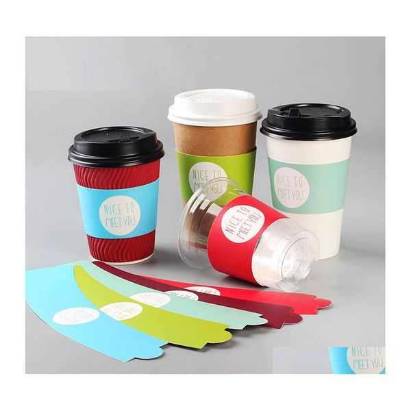 Papier d'emballage 100 pcs manchon de gobelet jetable pour tasses blanc carton café thé jus taille réglable livraison directe personnalisée Offic Dhp4B