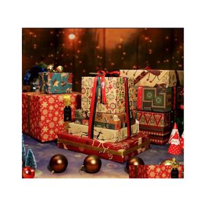 Pakpapier Kerstmisbladen Kerstmas Kraft Snowflakes Klassieke geruite boomstrepen en Merry Gift Supplies Drop Delivery Office OTN9Y
