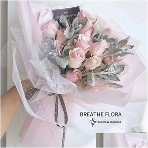 Papier d'emballage coréen bricolage fleur Wrap maille cadeau emballage matériel bouquet fleuriste fournitures papier kraft décoration de mariage 50 Dhgarden Dhhio