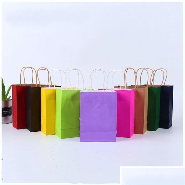Sacs de papier d'emballage Sacs en papier kraft multifonction couleur douce avec poignées sac d'emballage cadeau festival 21x15x8cm livraison directe 2022 off dhwjc