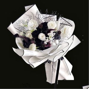 Papier d'emballage en gros 20 pièces couleur blanc noir papiers d'emballage de fleurs imperméables 60 cm Bouquet fleuriste matériel cadeau artisanat livraison directe Dhiml