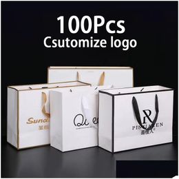 Verpakkingspapier Groothandel Verpakking 100 Stuks Aangepaste Geschenktas Personalisatie Business Winkel Kleding Pakket Kraft Zakken Feest Bruiloft Supp Dhkmi