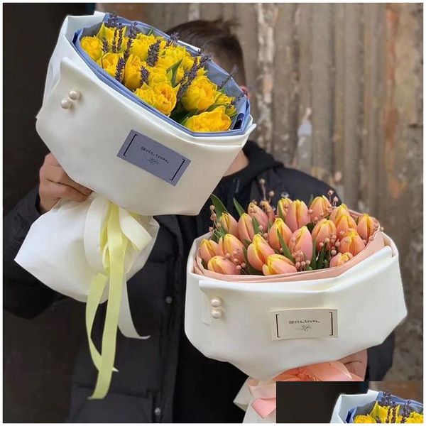 Papier d'emballage Emballage en gros 20pcs enveloppe de fleurs bouquet rond russe décoratif imperméable fournitures de fleuriste floral livraison directe Dhfgb