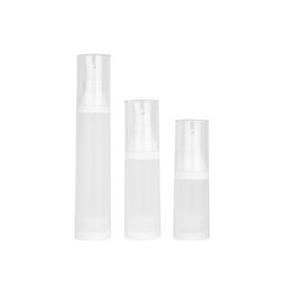 Verpakking Plastic Frosted Bottle Circular Column Shape Pet Lotion Pers Pomp met Cover Lege Draagbare Cosmetische Verpakking Container 15ml 30ml 50ml