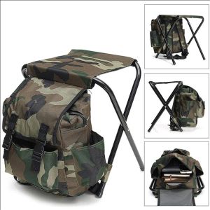 Empacados 2 en 1 Silla de pesca plegable Bag Fishing Silla de mochila Taburete Conveniente Wearresistantv para equipos de escalada de caza al aire libre