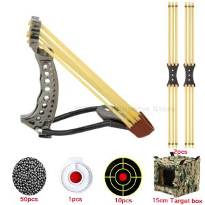 Pakt High Power Slingshot Vouwen met polssteun Outdoor Hunting Allmetal Catapult Doelpapier stalen bal rubberen bandpakket