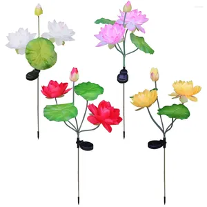 Packs de lumières sur piquet de Lotus, étanche IP65, fleur décorative solaire réaliste avec 3 fleurs pour Patio, cour, jardin, pelouse