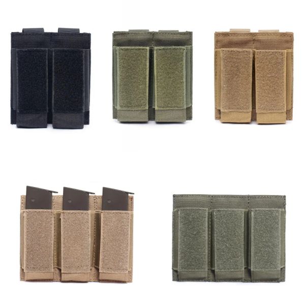 Packs molle double triple tactique de 9 mm de magazine Pouche militaire armée de chasse porte-lampe de chasse Edc Sac à taille Airsoft Mag Holster Sacs