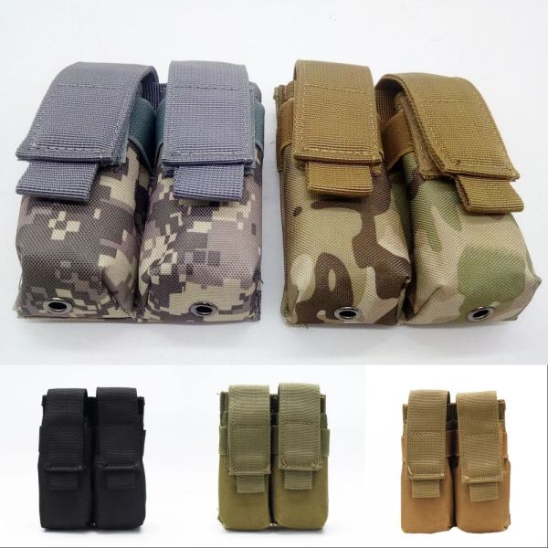 Packs MOLLE TACTICAL Double 9 mm Pouche de pochette de pochette de lampe de poche EDC Sac de taille Accessoires Airsoft Airsoft Mag Holster