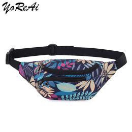 Packs Yoreai Feuilles imprimées Sac à taille pour les hommes Fashion Fashion Casual Men's Belt Sacs Pouche voyage Femme Banane Packs Kid Fanny Pack