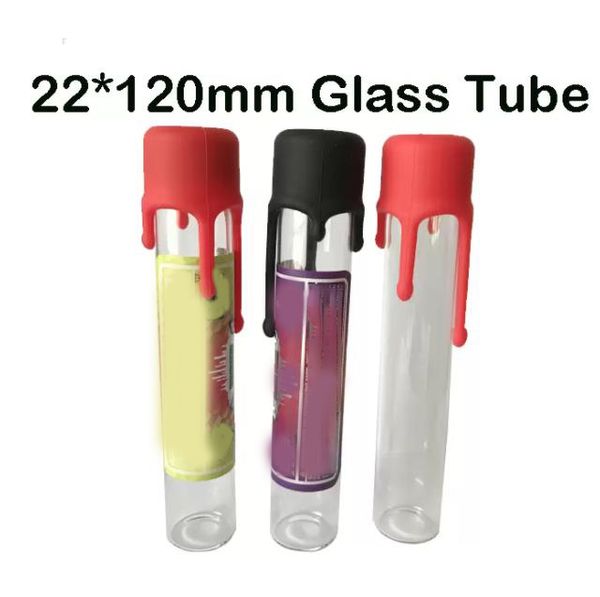 Packwoods Joints Tube en verre émoussé à cône pré-roulé avec capuchon en silicone coloré Étiquettes autocollantes Packwoods Emballage pré-rouleaux Dry Herb Dank Vapes