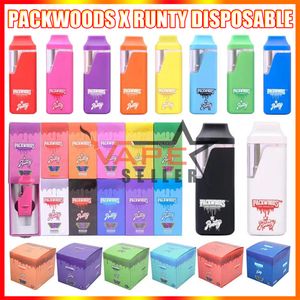 Packwoods X Runtz Runty Desechable Vape Pen Cigarrillo electrónico recargable 350 mAh Batería 1 ml 1 gramo Cartucho vacío Paquete de 10 colores Vaporizador de aceite grueso