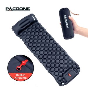 PACOONE Colchoneta para dormir para acampar al aire libre Colchón inflable con almohadas Colchoneta de aire ultraligera Bomba infladora incorporada Viaje Senderismo 240304