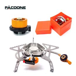 PACOONE Camping touristique coupe-vent cuisinière à gaz en plein air forte cuisinière à feu chauffage Portable pliant ultra-léger pique-nique cuisinière 231225