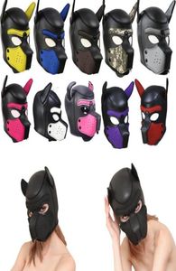 Gevoerde latex rubber rollenspel hond masker puppy cosplay volledige headears 10 kleuren13022222222