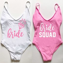 Gevoerde zwempak Sexy Bride Squad Letter Print Swimwear Women Bikini Bathing Suit Summer Bodysuit Backless Monokini 230505