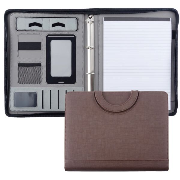 Padfolio A4 Document Folder Organisateur PU Leather Ring Ring Binder Sac Business Motsport Portefeuille PADFOLIO PORTFOLIO avec poignée